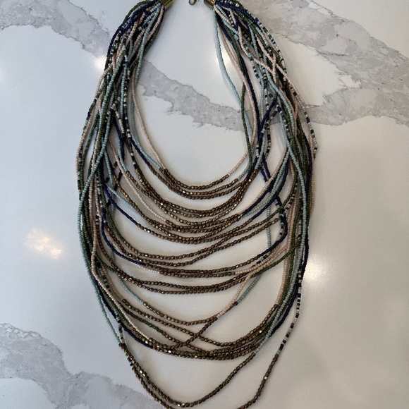 Beaded Multi Row Stranded Statement Necklace - Picture 1 of 4